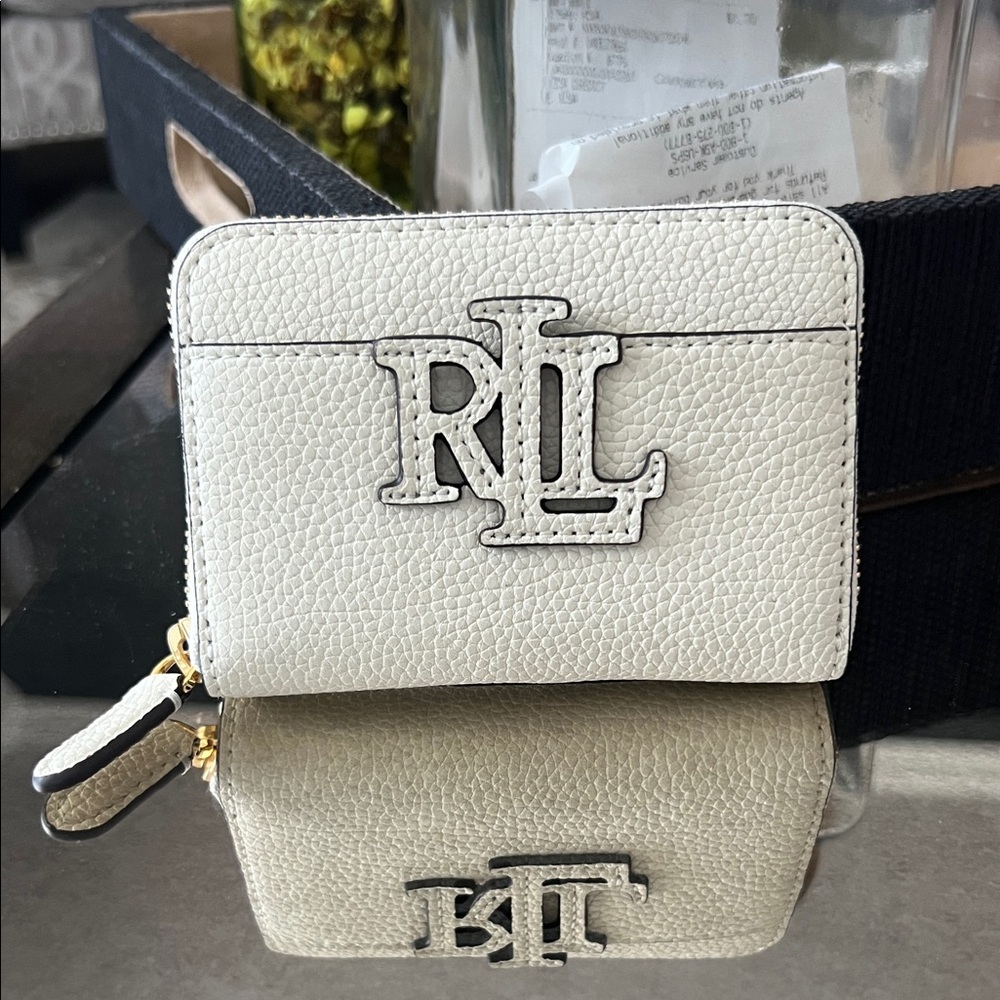 Ralph Lauren White Leather Wallet with Gold Accents
